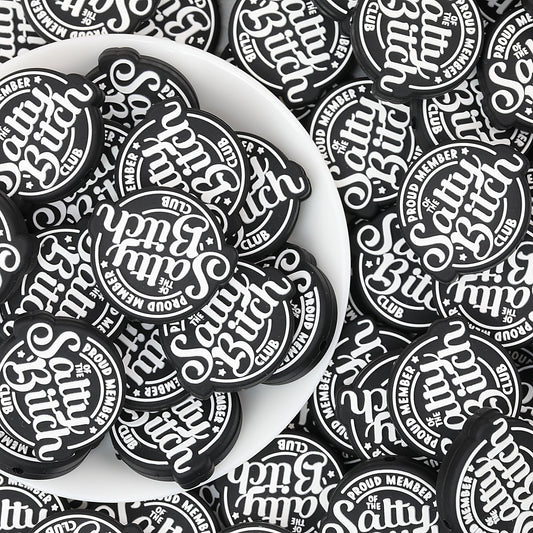 Black Silicone Focal Beads Salty Bitch Design 20pcs