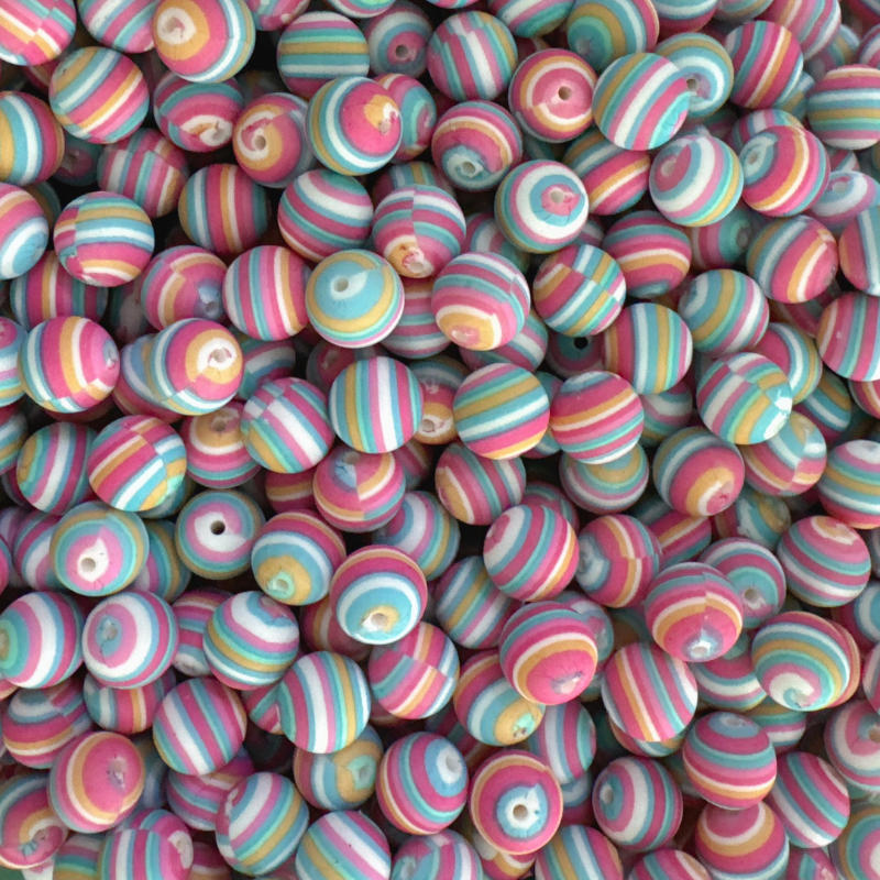 Stripe 15mm Silicone Beads Color Printed 50Pcs