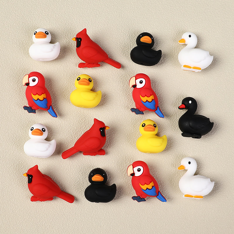 3D Black White Swan Cardinals Silicone Focal Beads 20Pcs  3