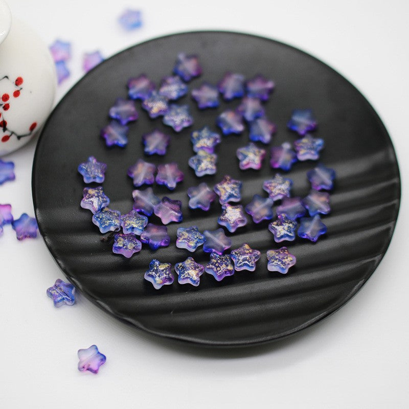 Star Frosted Glass Beads 8mm Aqua Glow Gold Flecks 100pcs 7