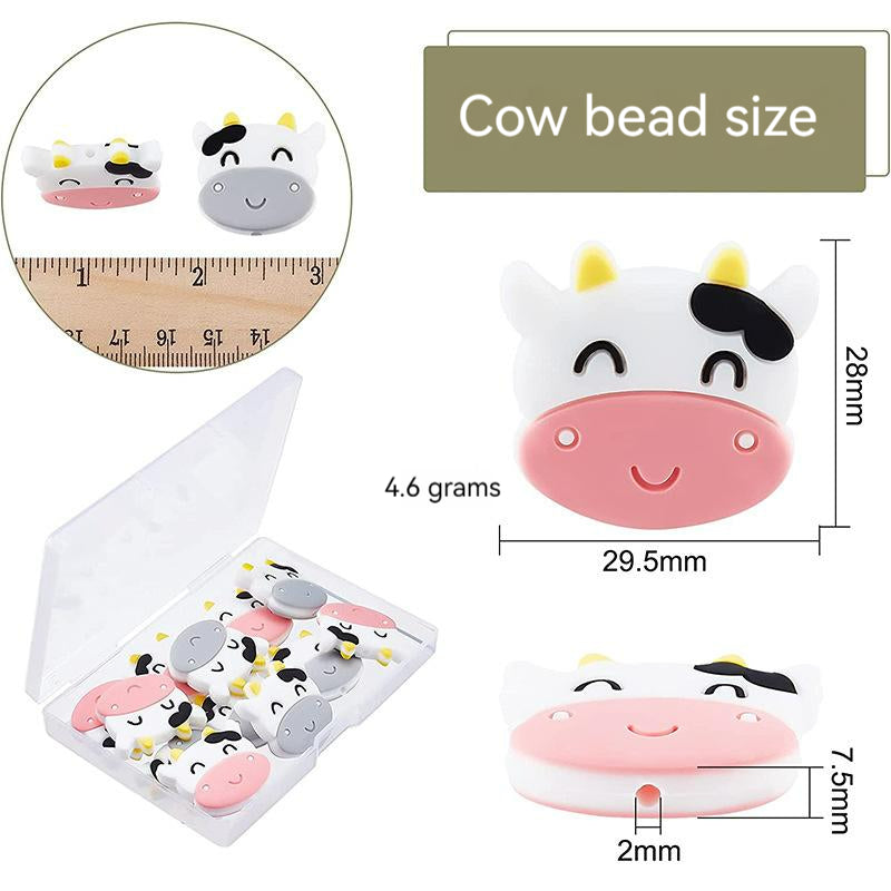 Silicone Focal Beads Cow Smiling Faces Pink Gray 20pcs 3