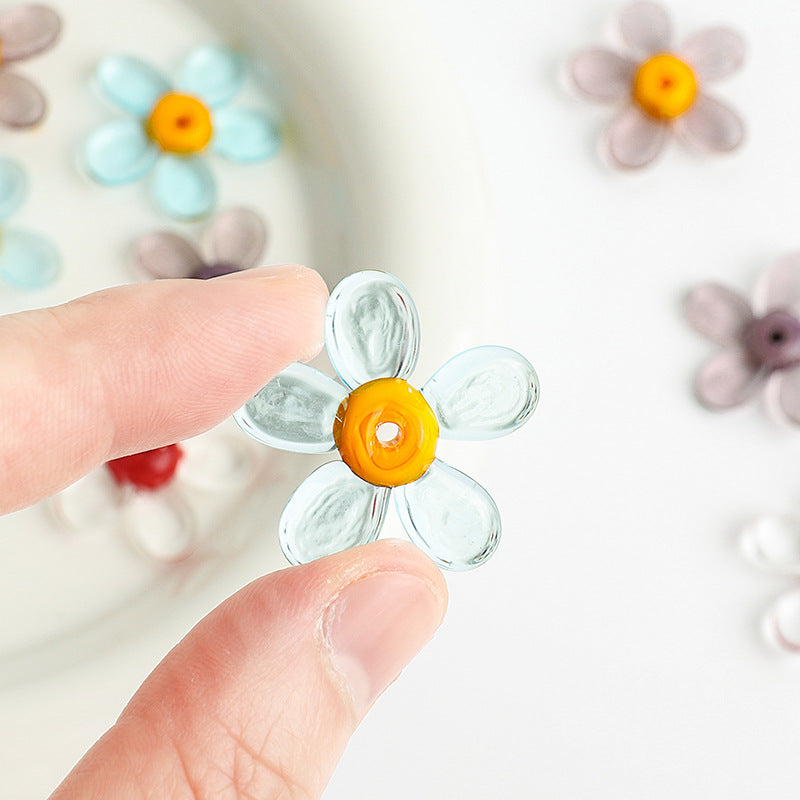 Transparent Colorful Flower Shaped Glass Beads 15x20mm 10pcs 4