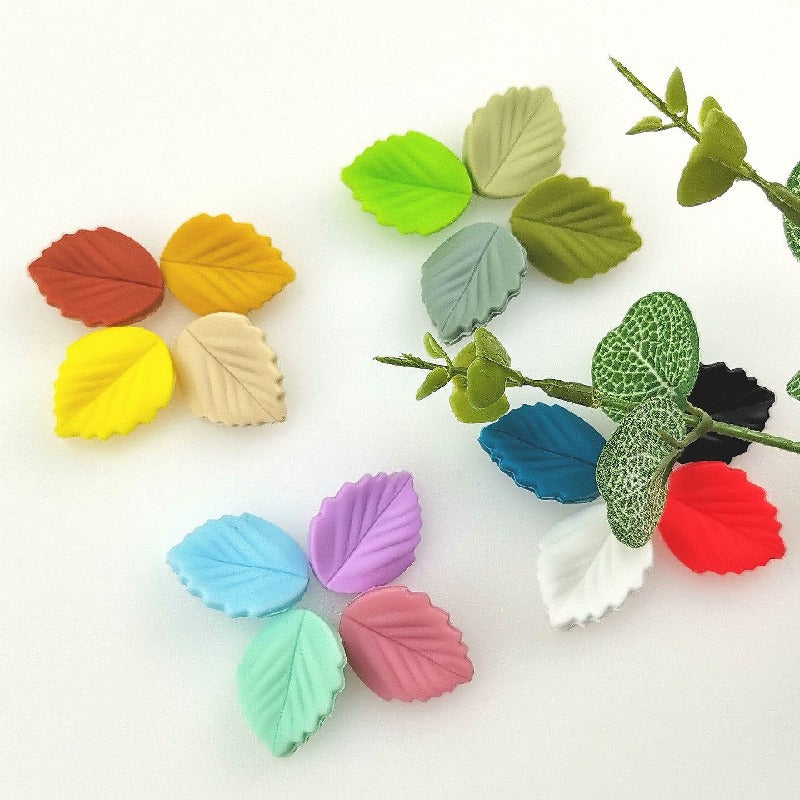 Colorful Leaf Silicone Beads Solid Color Matte Finish 20pcs 3