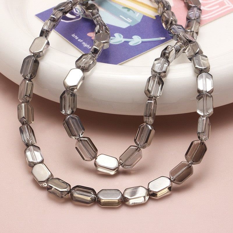 Electroplated Hexagon Glass Beads 10mm Transparent Iridescent 10pcs 13
