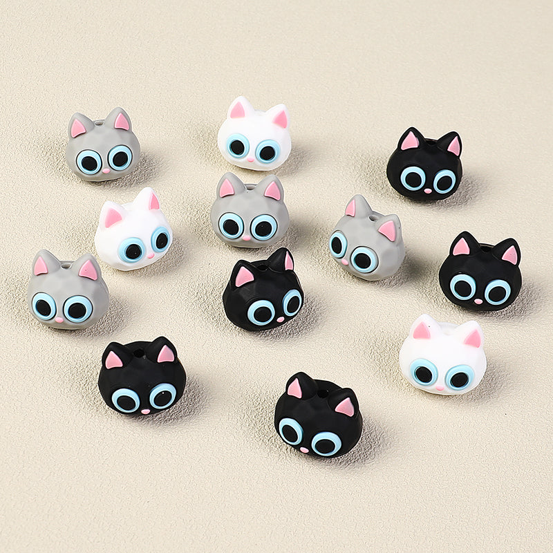  3D Large Eye Cat Heads Silicone Focal Beads 20Pcs 2
