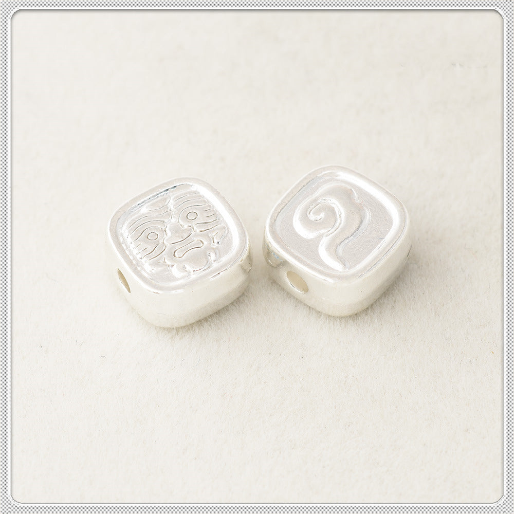 Square Metal Beads 10mm Kilam Auspicious Cloud Pattern 50pcs 4