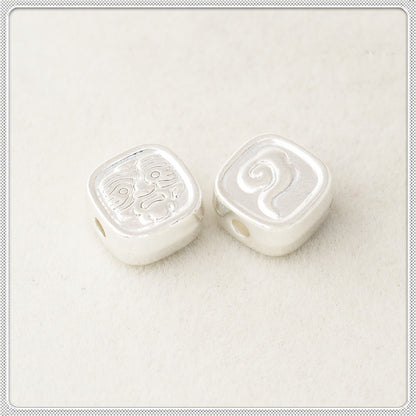 Square Metal Beads 10mm Kilam Auspicious Cloud Pattern 50pcs 4