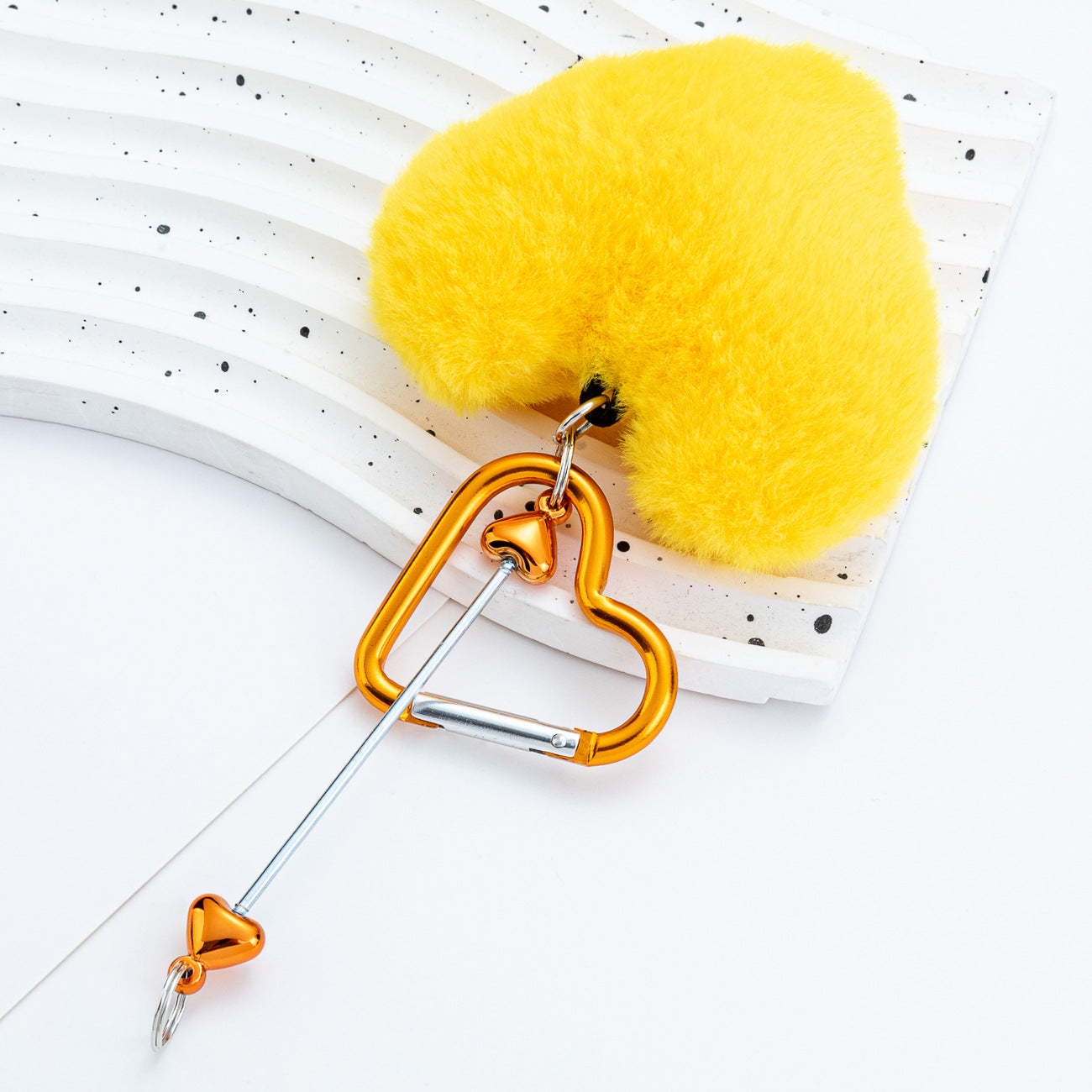 Beadable Metal Keychains With Heart Pom Poms