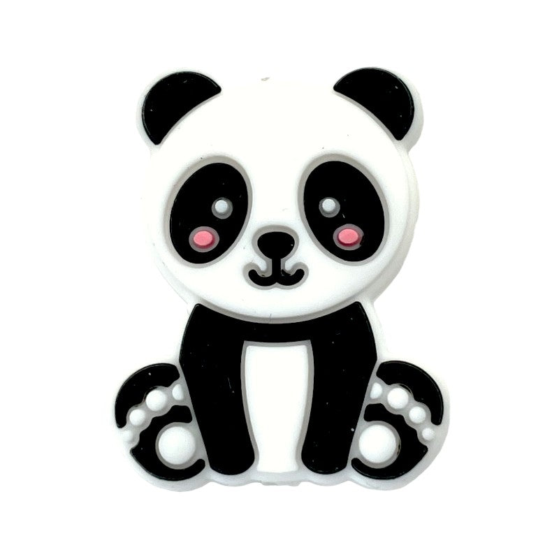 Silicone Focal Beads Panda Black White with Pink Cheeks 20pcs