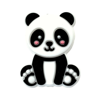 Silicone Focal Beads Panda Black White with Pink Cheeks 20pcs