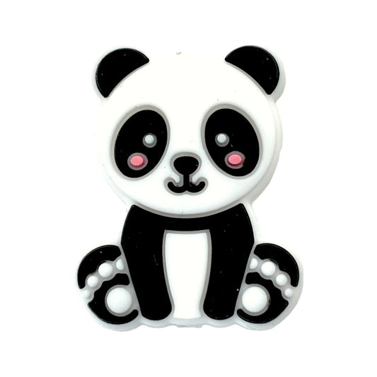 Silicone Focal Beads Panda Black White with Pink Cheeks 20pcs