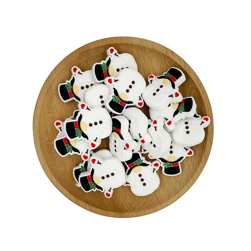 Silicone Focal Beads Christmas Snowman With Top Hat 20pcs 2