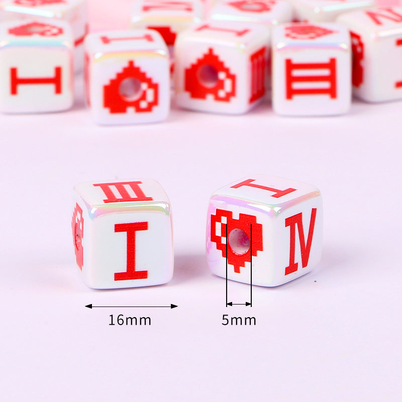 Plated Heart Pattern Acrylic Square Beads 16mm Glossy White Red 10pcs 2