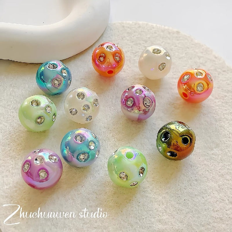 Diamond Round Acrylic Beads 16mm Glossy Faceted Mixed Colors 10pcs 3
