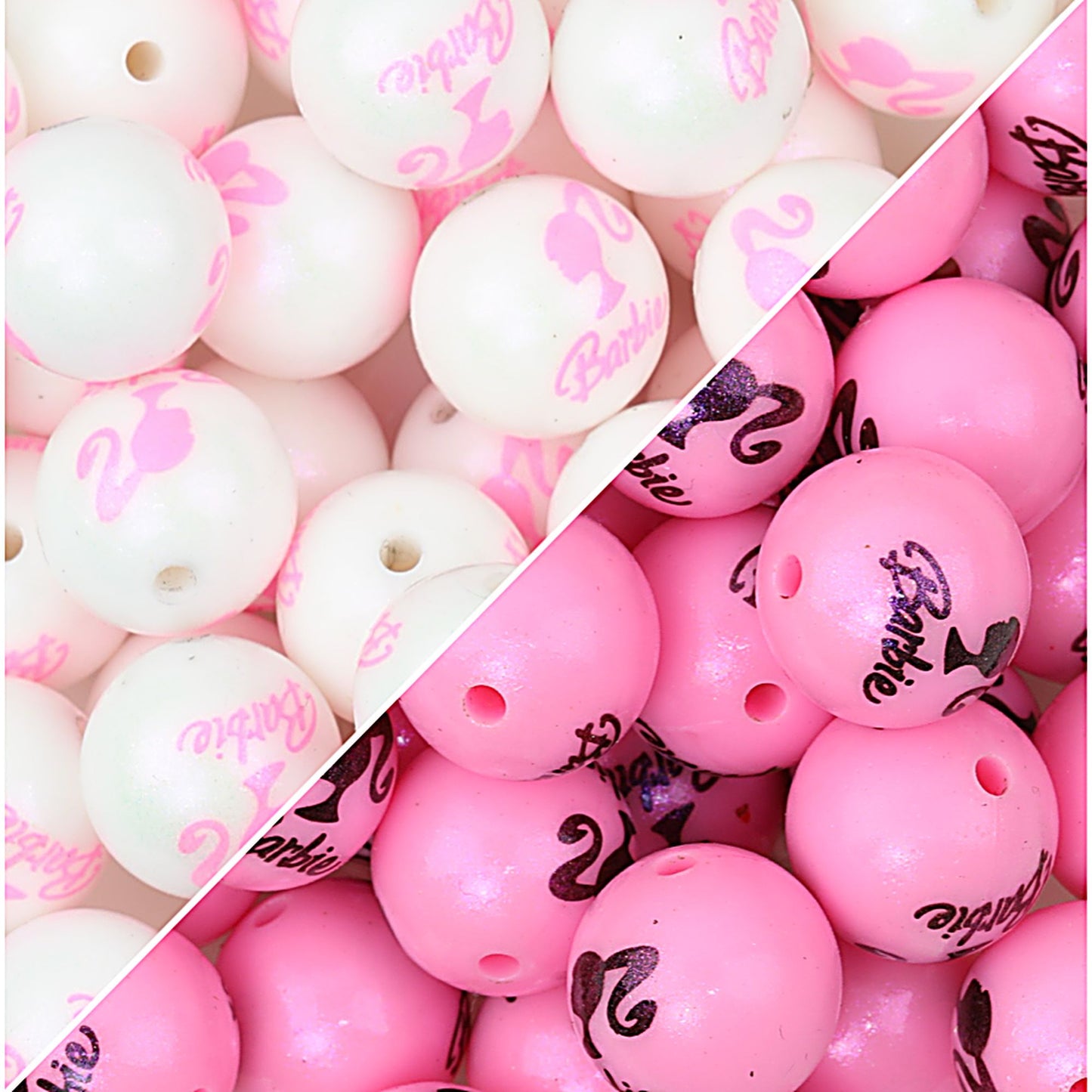 15mm Pink Barbie Print Round Silicone Beads 50pcs