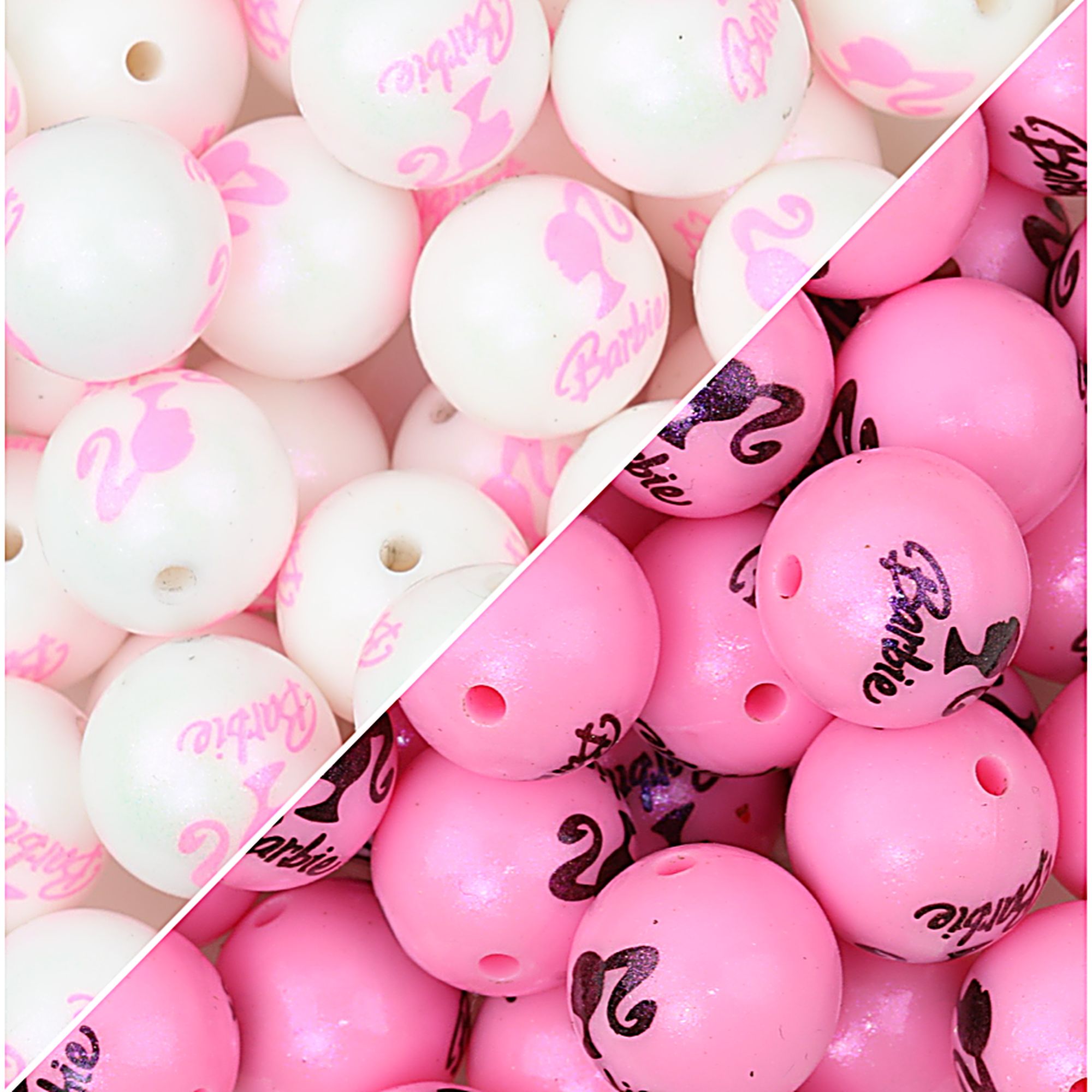 15mm Pink Barbie Print Round Silicone Beads 50pcs