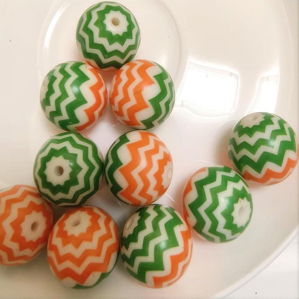 Halloween Orange Green Chevron Bubblegum Beads 20mm 10pcs 3