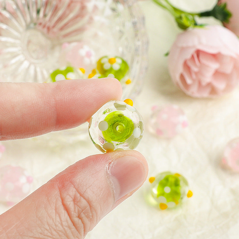 Colorful Floral Round Transparent Glass Spacer Beads 17mm 10pcs 3