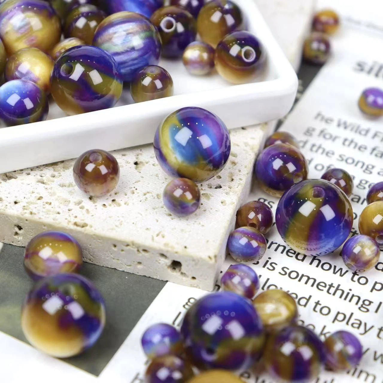 Monet Oil Painting Style Round Resin Beads 8mm 100pcs 12