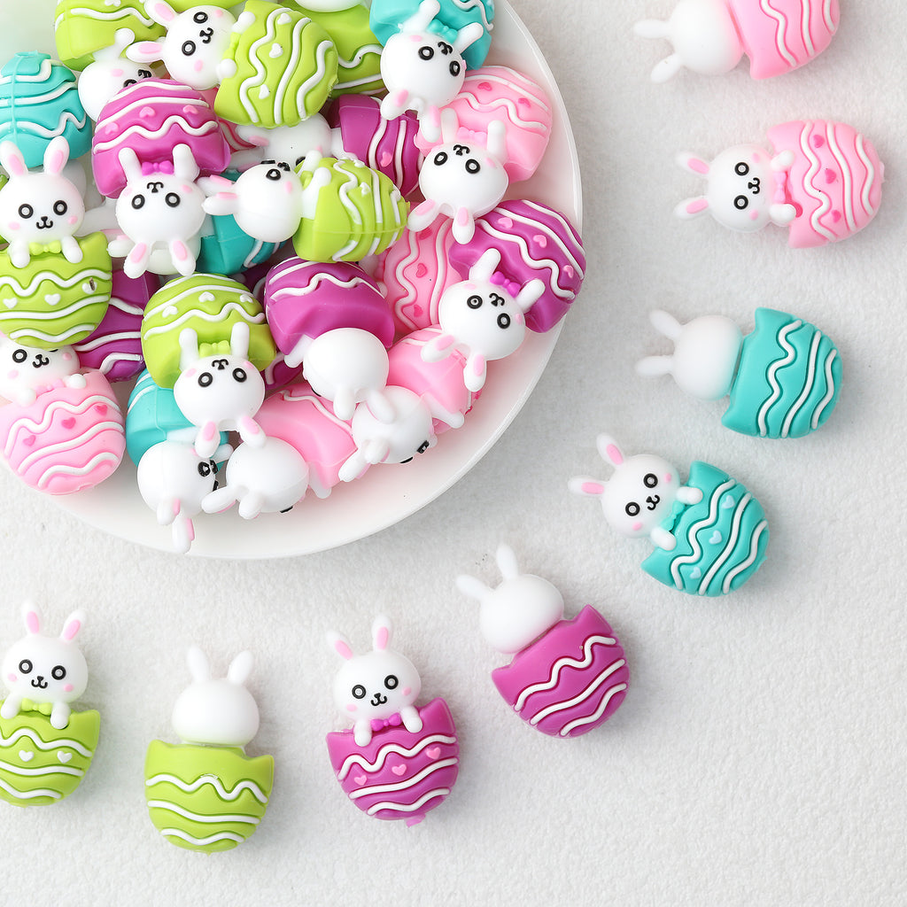 3D Easter Egg Bunny Silicone Focal Beads 20Pcs 
