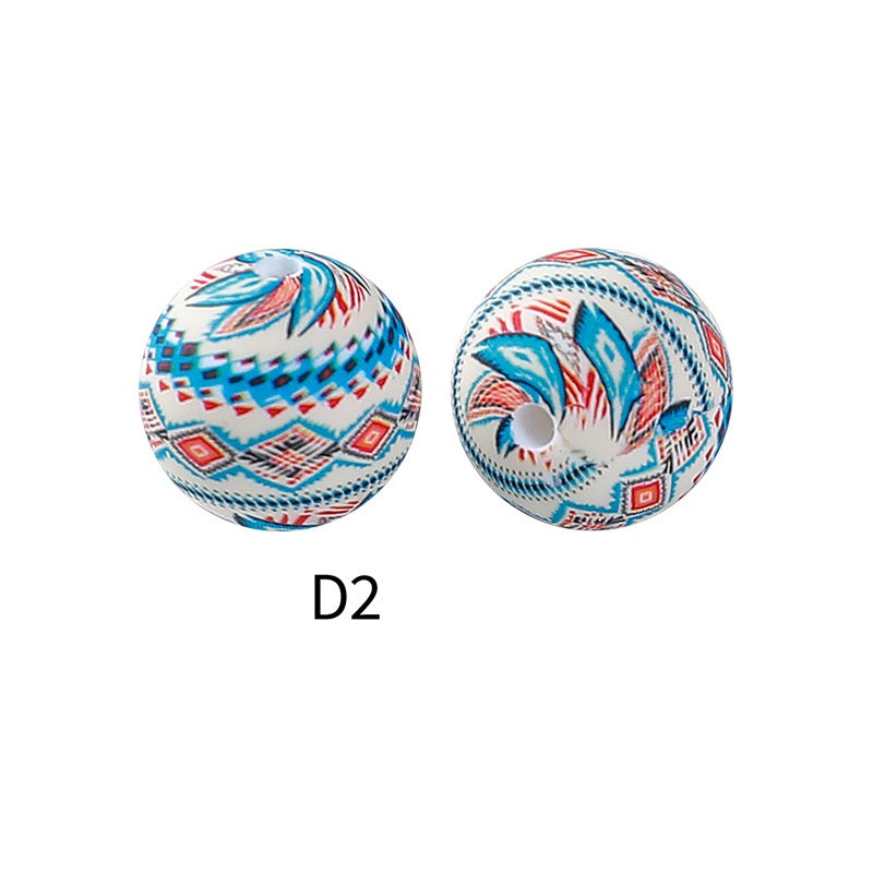 50Pcs 15mm Colored pattern printed silicone beads 4