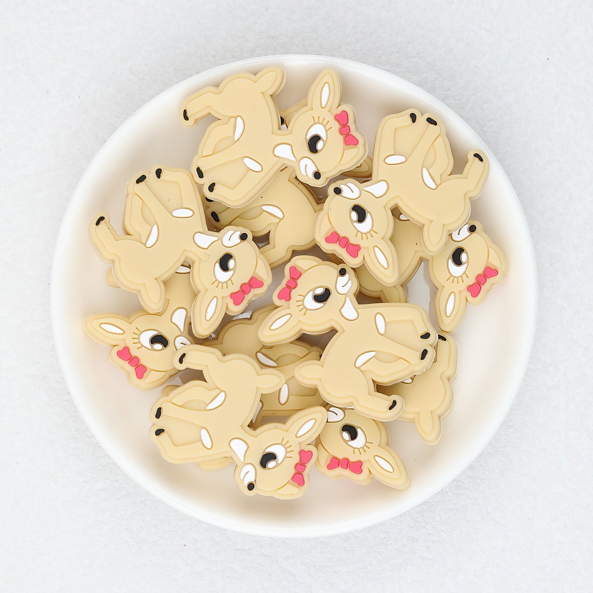 Cute Deer with Bow Silicone Focal Beads 20 pcs - Khaki
