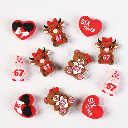 Silicone 3D Focal Beads Six Seven Red Highland Cattle Love 20Pcs