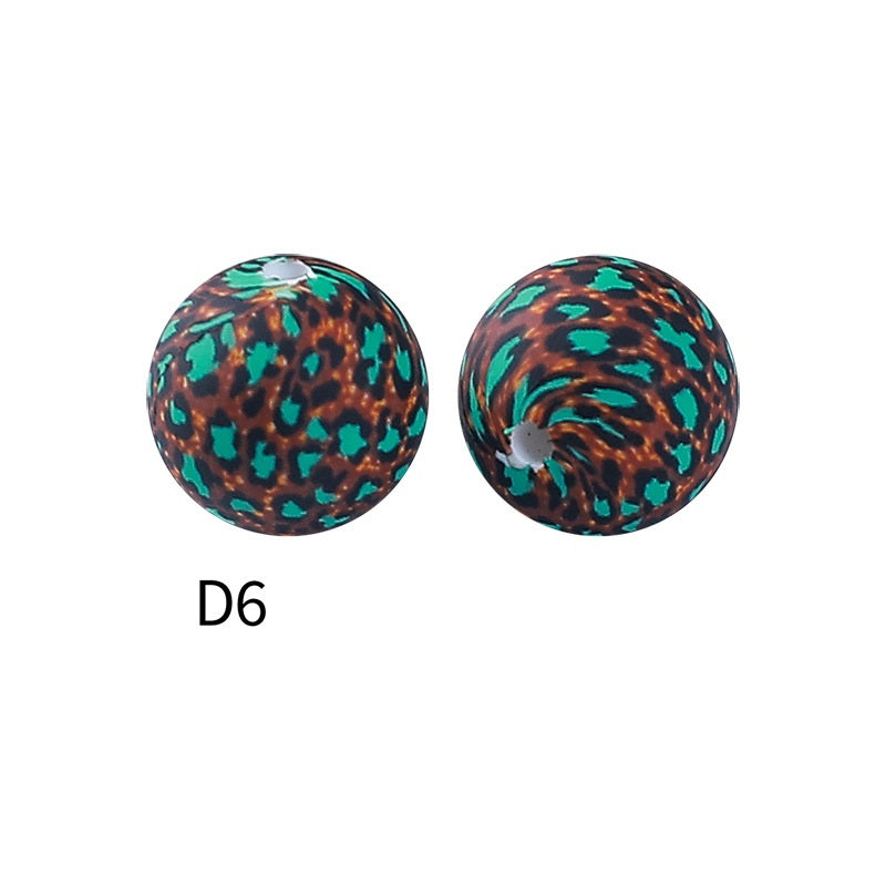 50Pcs 15mm Colored pattern printed silicone beads 8