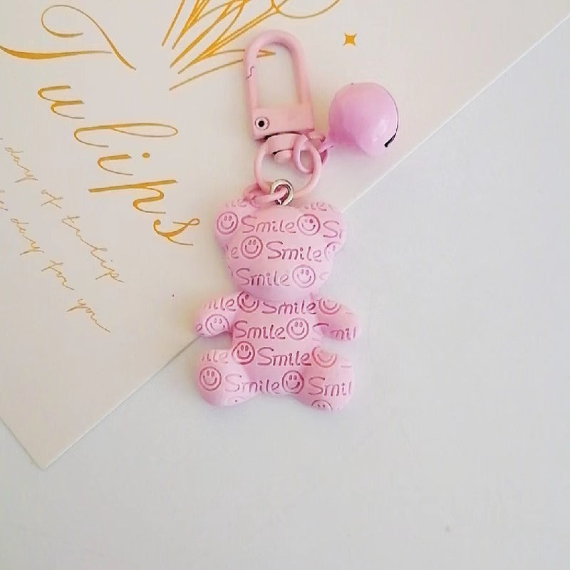 Resin Bear Keychain with Smile Engraving and Bell Charm Colorful 9
