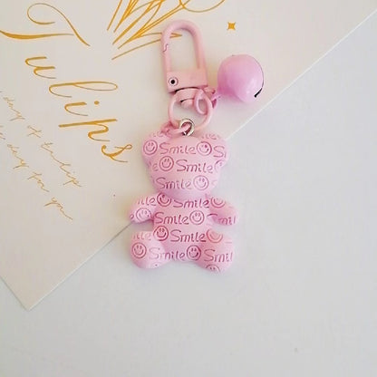 Resin Bear Keychain with Smile Engraving and Bell Charm Colorful 9