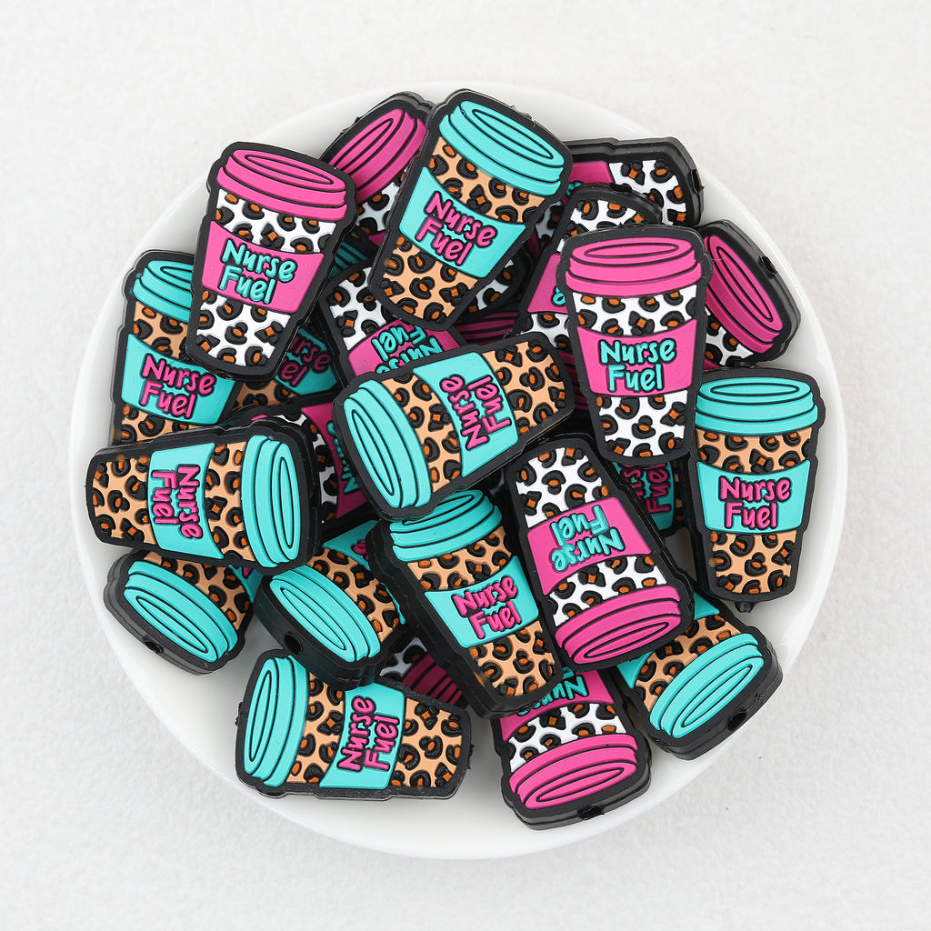  Nurse Leopard Print Beverage Cup Silicone Focal Beads 20Pcs 2