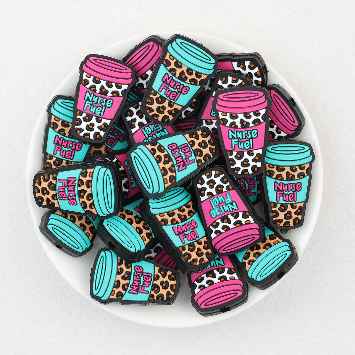  Nurse Leopard Print Beverage Cup Silicone Focal Beads 20Pcs 2