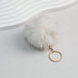 Pom Pom Keychain Plush Violet Faux Fur Ball Gold Ring 8cm - Beige
