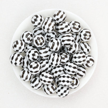 15mm Black and White Patterned Silicone Round Beads 50pcs - Caterpillar