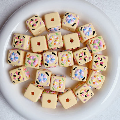 Hand Painted Square Acrylic Beads 16mm Cute Macaron 5pcs 15