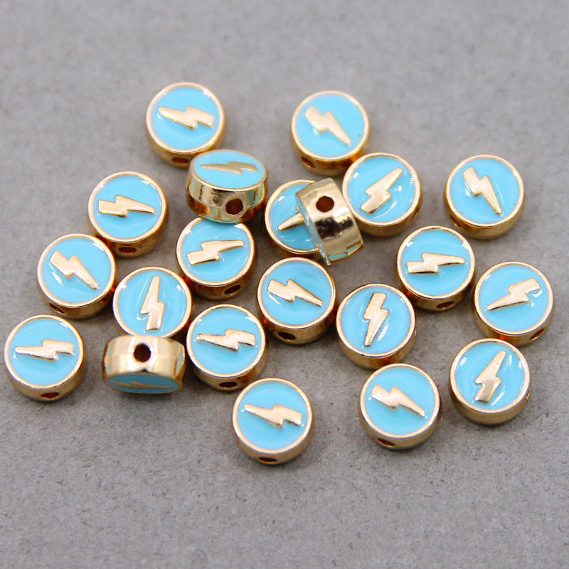 Round Metal Beads 8mm Colorful Lightning Enamel Gold Edge 100pcs 7