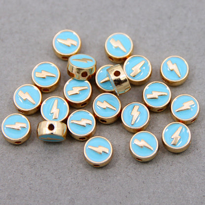 Round Metal Beads 8mm Colorful Lightning Enamel Gold Edge 100pcs 7