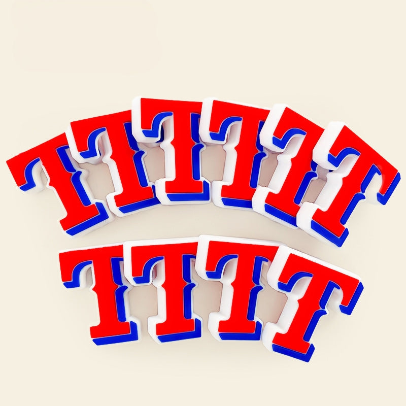 Silicone Focal Beads English Letter T Varsity Style Layered Color Blocking 20pcs