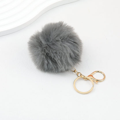 Pom Pom Keychain Fluffy Imitation Rex Rabbit Fur Ball 8cm With Lobster Clasp - 35# dark gray
