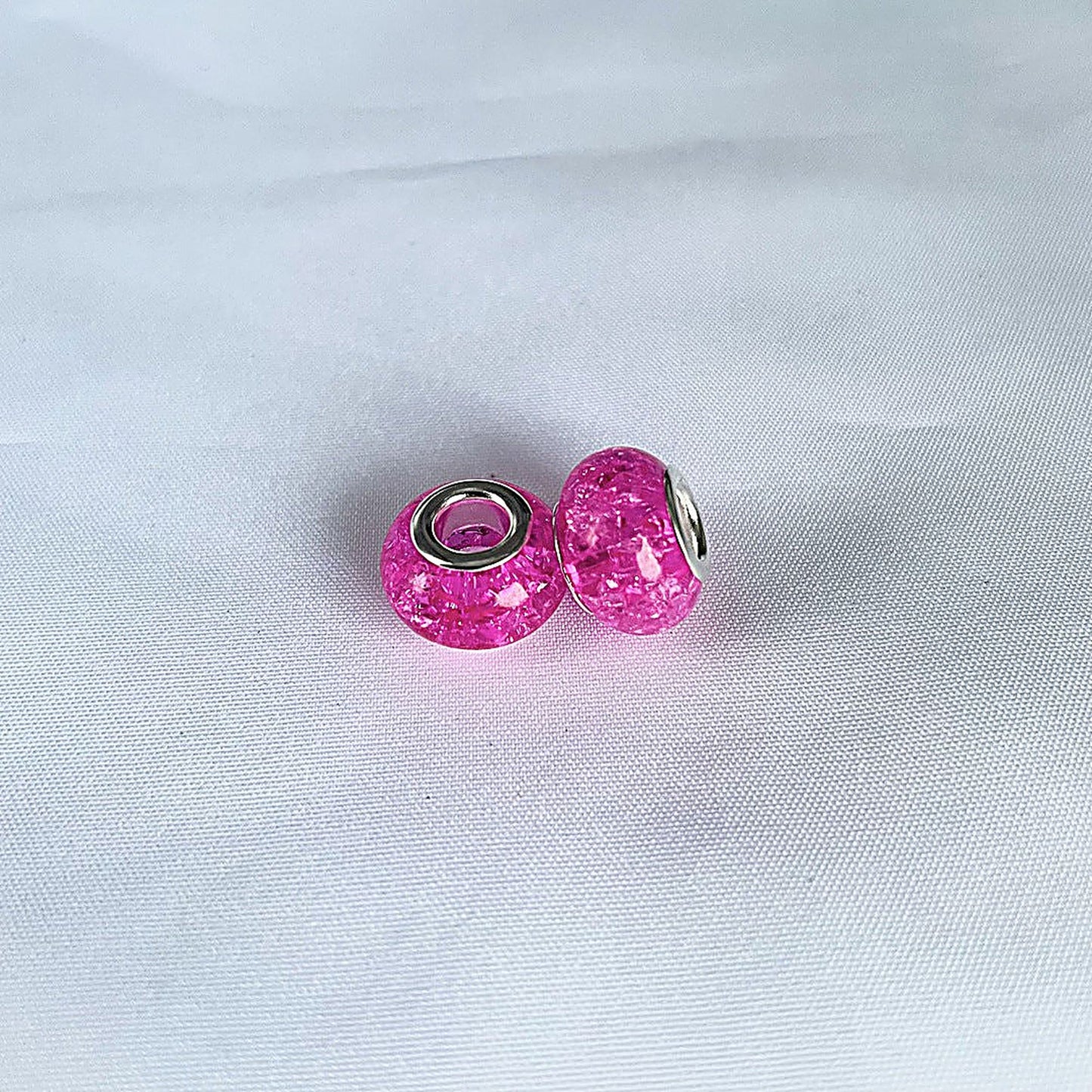Acrylic Spacer Beads 14mm Crackle Large Hole 50pcs - Rose Red