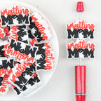 Wrestling Mom Silicone Focal Beads Wholesale, Black Red Wrestler Silhouette White Flat Design