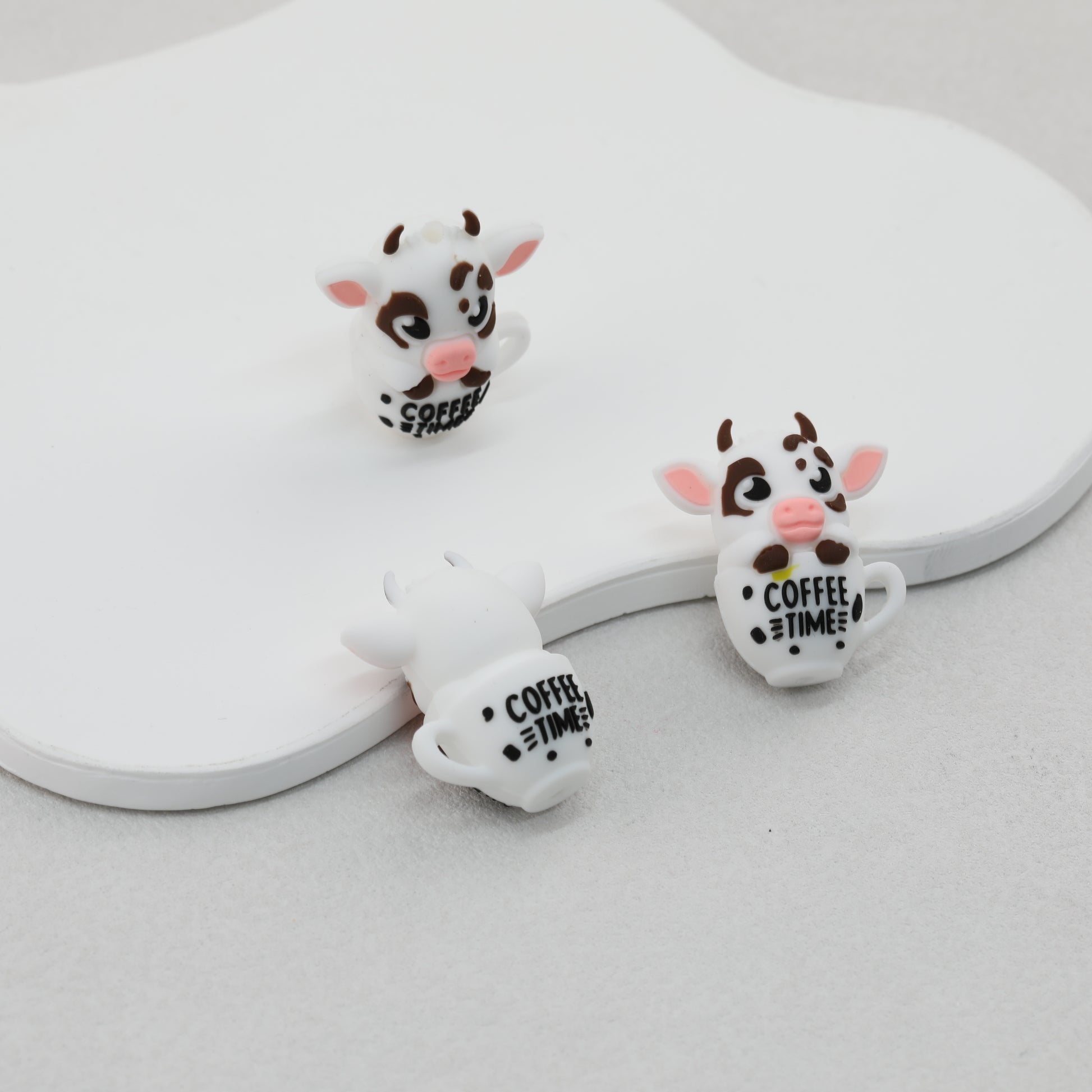 3D Coffee Time Cow Silicone Focal Beads 20pcs 2