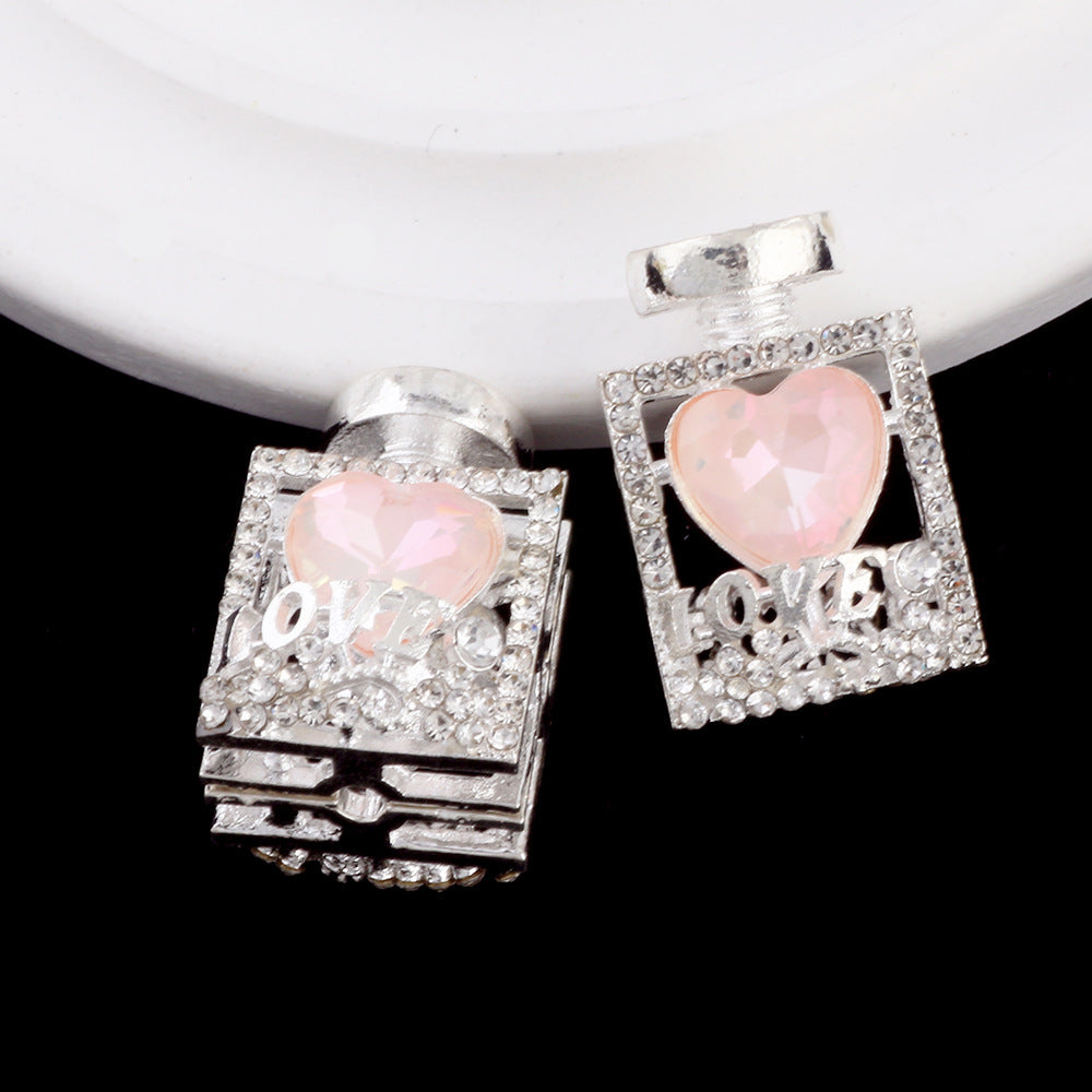 Fancy Alloy Perfume Bottle Charm Beads with Heart and Rhinestones 2pcs 8