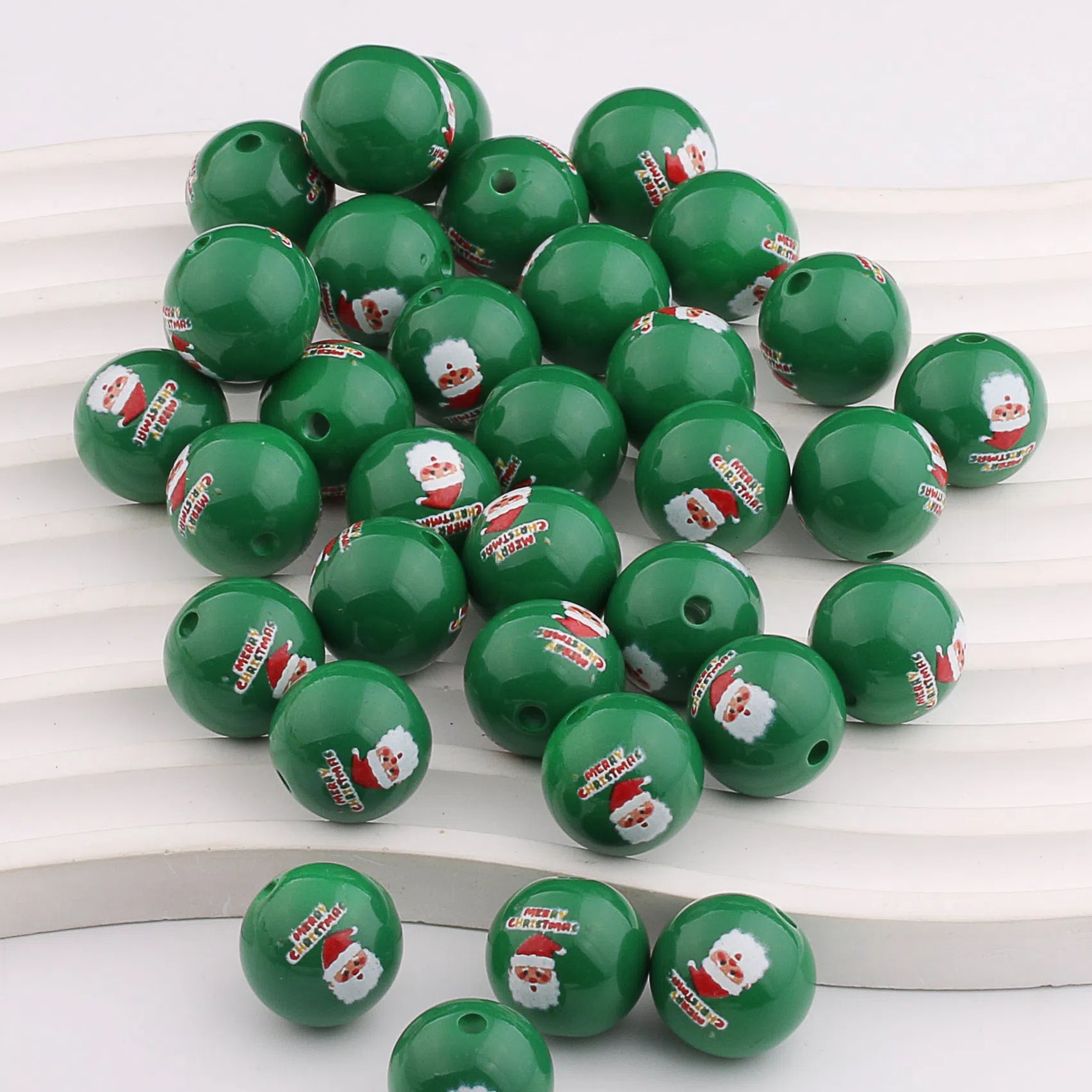 Colorful Christmas Printed Acrylic Beads 16mm Festive Designs 20pcs 6