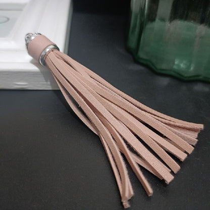 Silver PU Leather Tassel Keychain Metallic 9cm Length 33