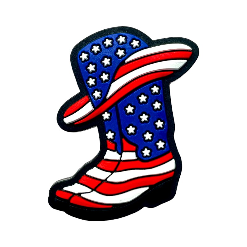Silicone Focal Beads Independent Day US Boots Stars and Stripes 20pcs
