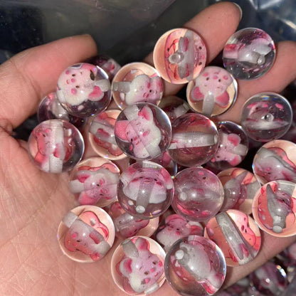 Clear Acrylic Round Beads 16mm Cartoon Figures 20pcs 10