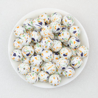 15mm Multicolor Patterned Printed Round Silicone Beads 50pcs 3