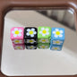 Tiny Flower Square Acrylic Beads 14mm Diagonal Hole 10pcs