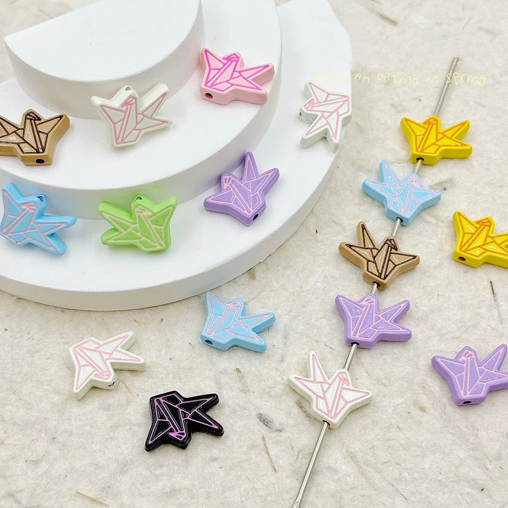 Folded Paper Crane Metal Beads 20mm Spray Painted Colorful Alloy